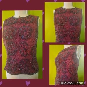 Vintage 90s Burgundy Top with Iridescent Beading